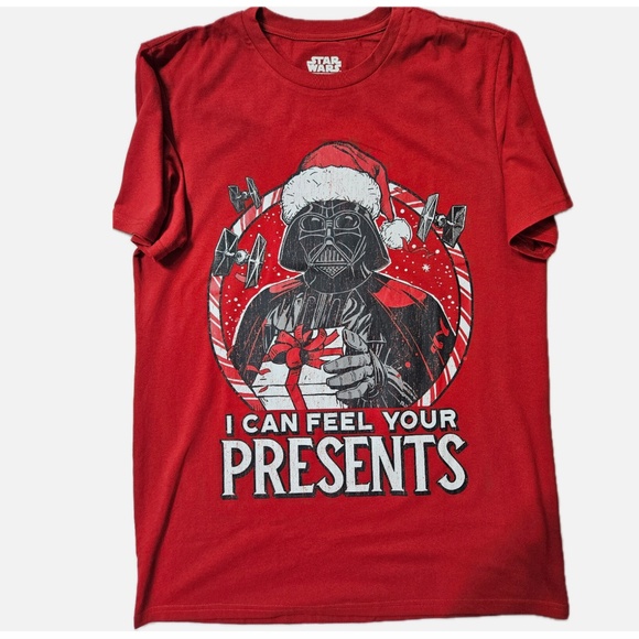 Star Wars Shirt Mens Large Red Darth Vader Christmas I Can Feel Your Presents - Picture 1 of 6